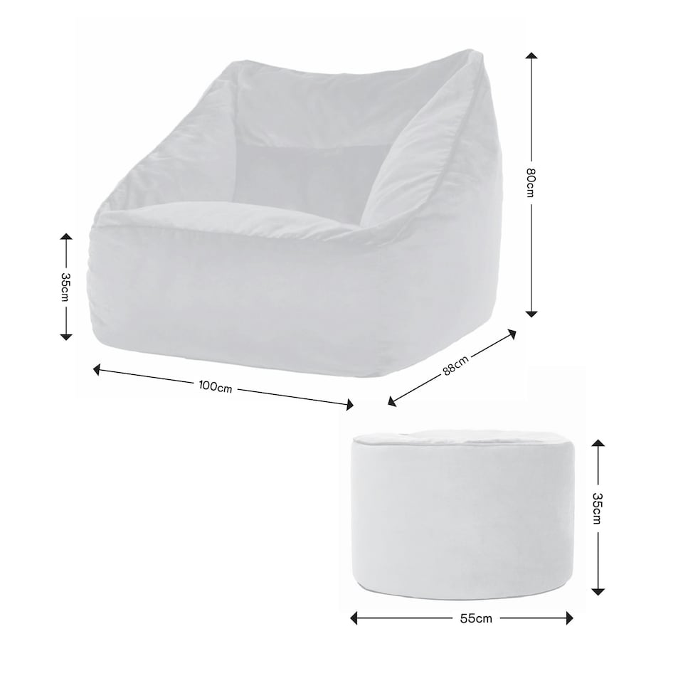 image 1 of icon Natalia Velvet Adults Bean Bag Armchair and Pouffe, Ready Filled Large Beanbag and Footstool Ochre Yellow Yellow | Yellow
