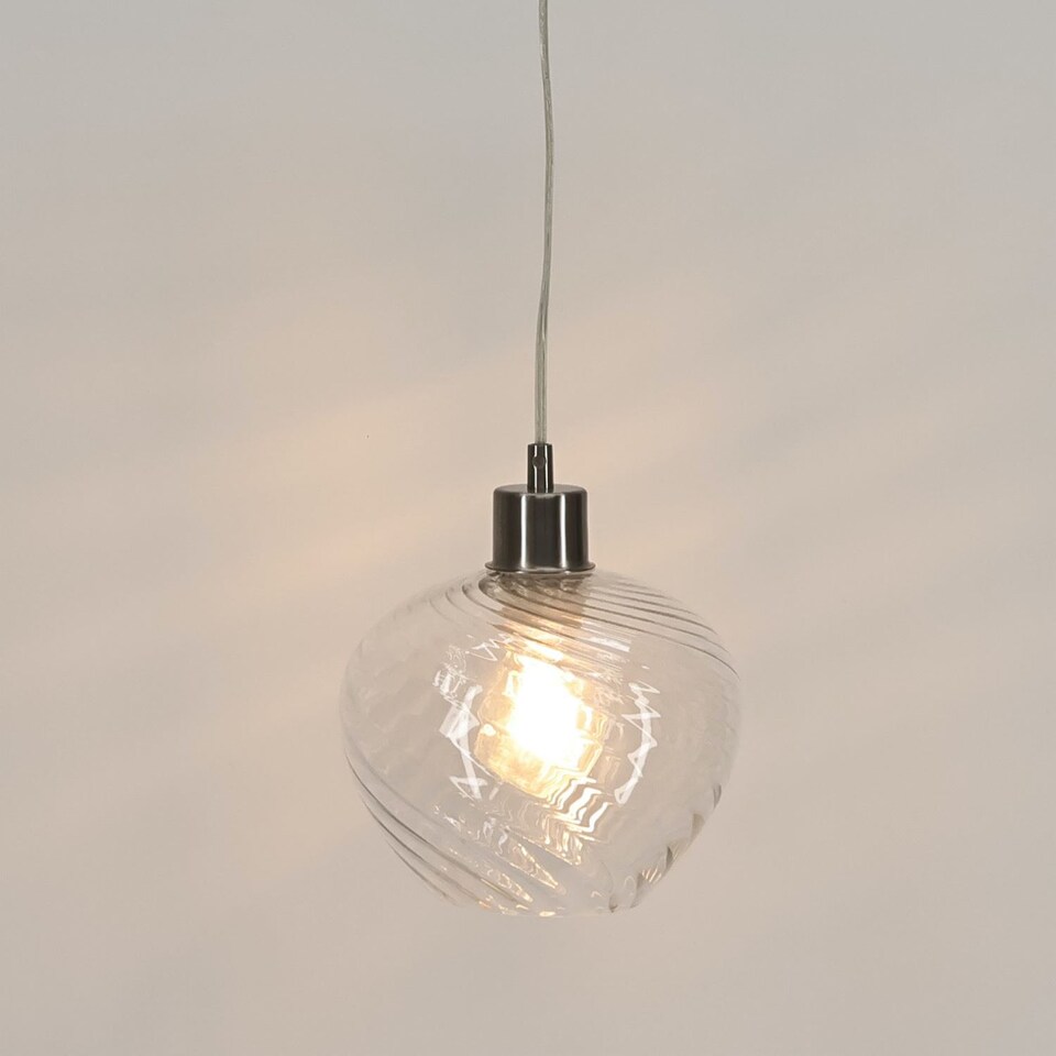 image 1 of Bradson - Clear Swirl Glass with Satin Nickel Pendant Fitting | Chrome | Clear | 1