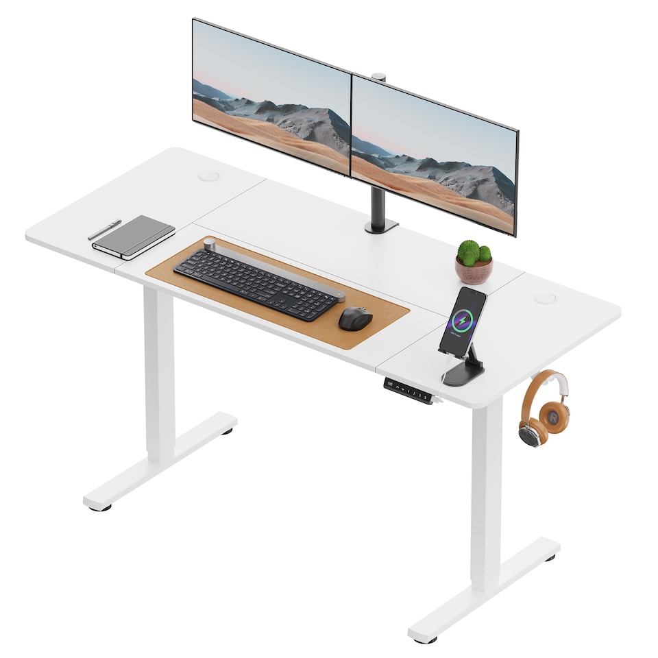 image 1 of Vonhaus White Height Adjustable Standing Desk 140x60cm