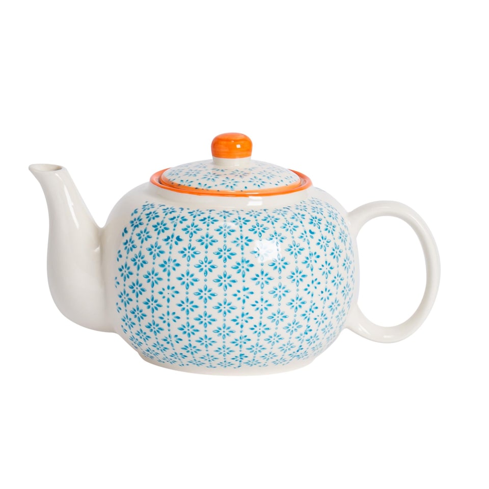 image 1 of Nicola Spring Hand-Printed Teapot - 820ml - Blue