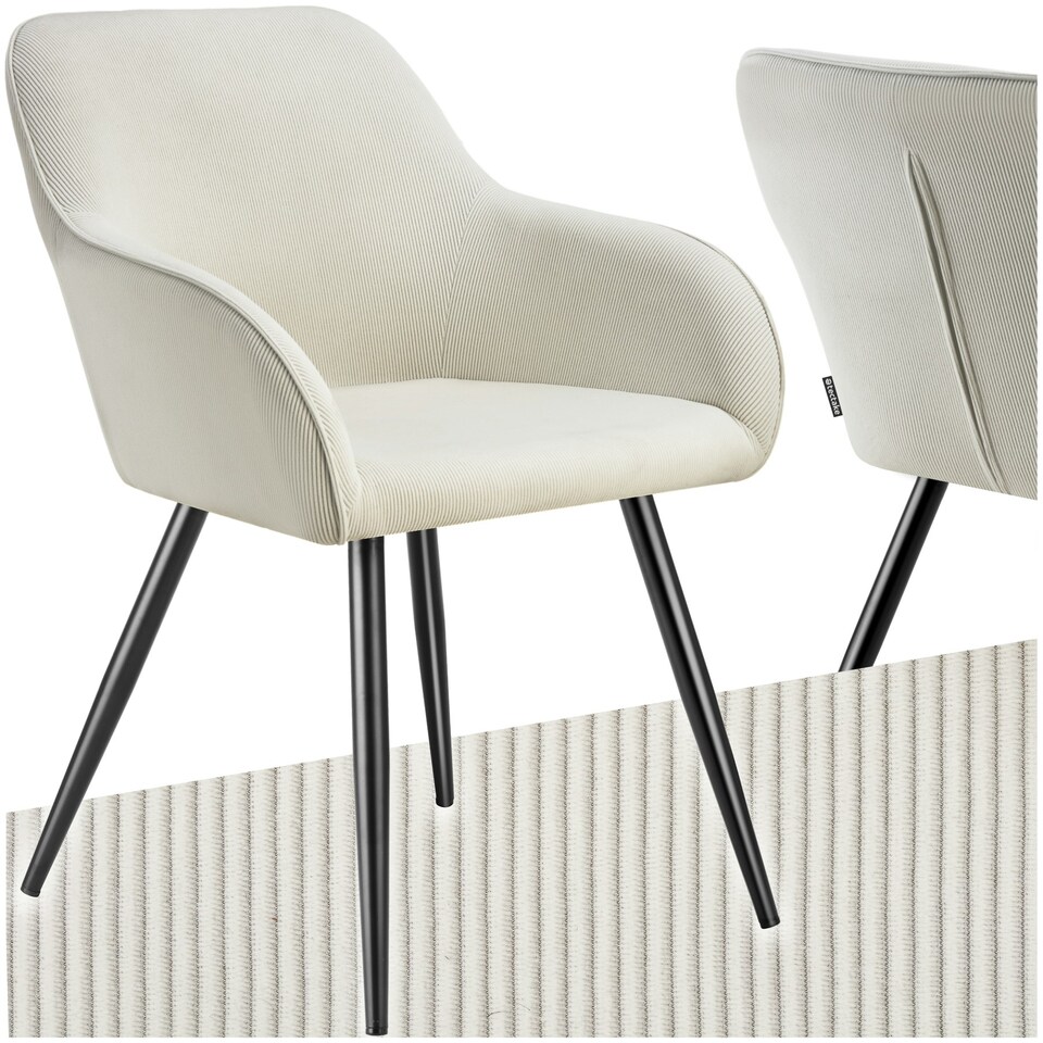 image 1 of Dining Chair Marilyn - corduroy look, upholstered, armchair, continuous backrest - per piece Cream | Cream/Black