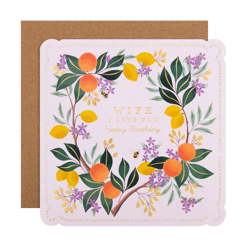 image 1 of Hallmark Birthday Card For Wife - White Lemon And Oranges Flower Border Design