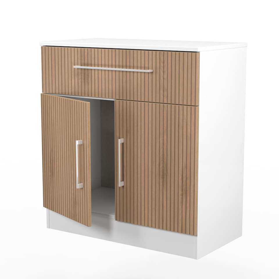 image 1 of Gloucester 1 Drawer 2 Door Sideboard in Slatted Effect & White (Ready Assembled) | White | Slatted Effect & White