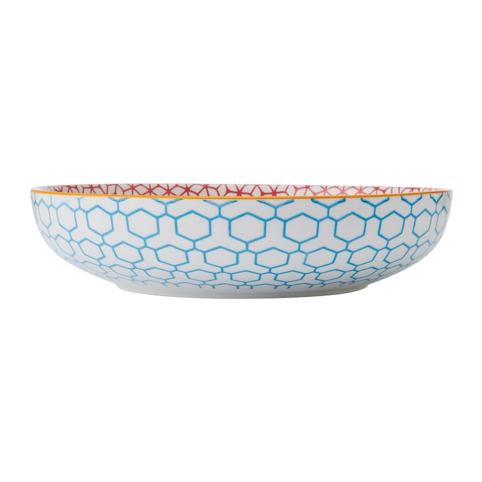 image 1 of Mikasa Set of 4 Blue Geometric Stoneware Pasta Bowls