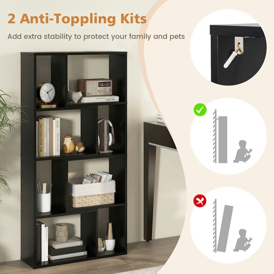 image 1 of COSTWAY 5-Tier Geometric Bookshelf Bookcase Organizer Black Black