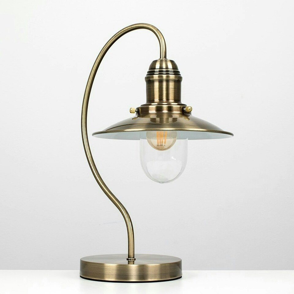 image 1 of ValueLights Ukai 2 x Vintage Antique Brass Metal and Glass Fisherman's Style Lantern Touch Table Lamps with LED Bulb Gold