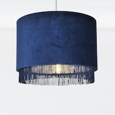First Choice Lighting Navy Velvet With Chrome Inner Tassled Light Shade Blue | Chrome