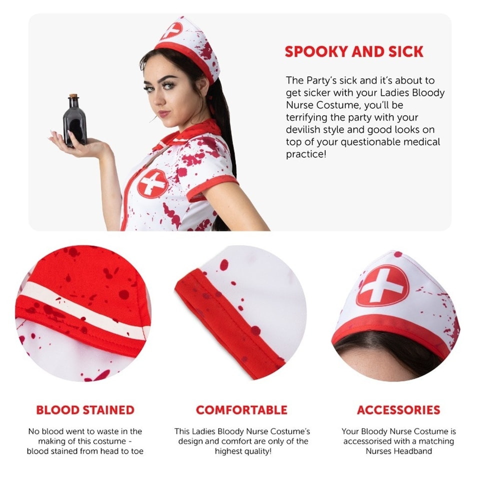 image 1 of Bloody Nurse Costume | Red | L