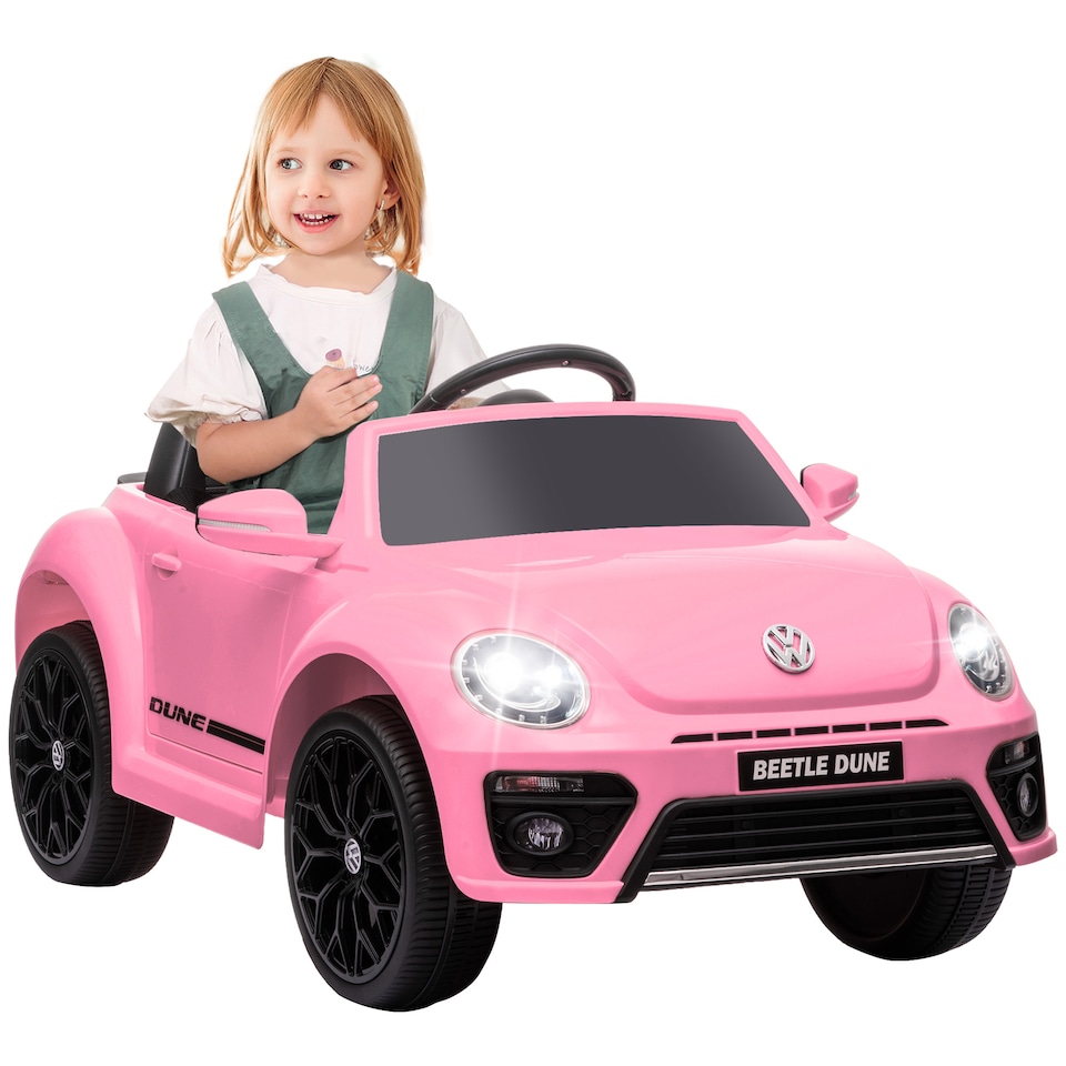 image 1 of AIYAPLAY Volkswagen Beetle Licensed Ride on Car, 12V Kids Electric Car with Remote Control, 4 Spring Suspension Wheels, Soft Start, Headlights, FM Radio, Music, Horn, Pink