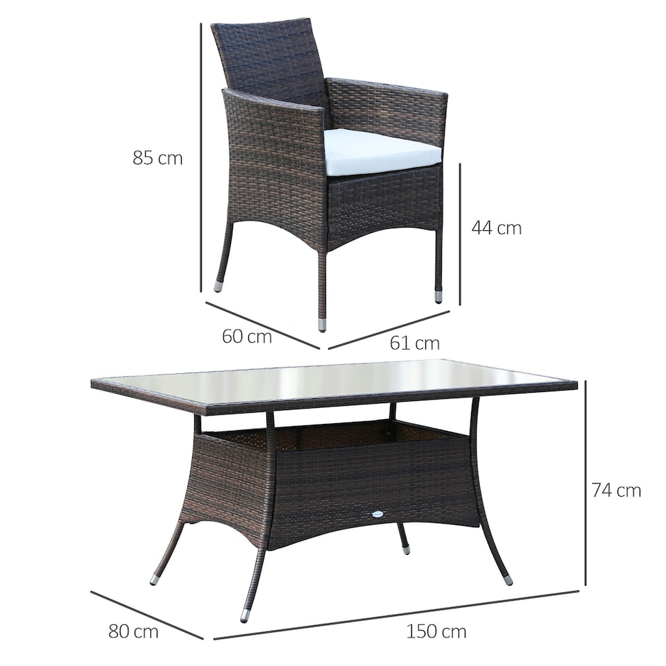 image 1 of Outsunny 7pc Rattan Garden Furniture Dining Set Wicker Patio