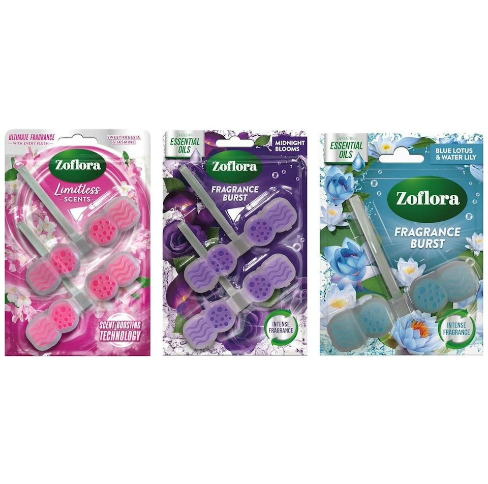 Zolfora Rim Block Mixed Fragrence Bundle - Blue Lotus & Waterlily - 1x48g, Midnight Blooms - 2x48g & Sweet Freesia & Jasmine - 2x48g