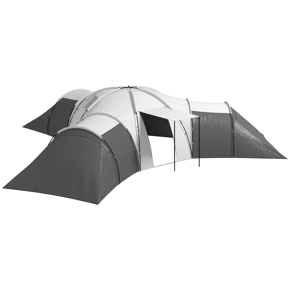 image 1 of Outsunny 6-9 Man Large Tunnel Tent with 3 Bedroom, Living Area and Porch, Stand-up Camping Tent, Portable with Bag, for Fishing Hiking Festival | Grey