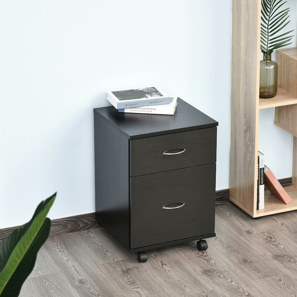 image 1 of HOMCOM Pedestal Office Mobile Filing Cabinet 2 Drawer Black