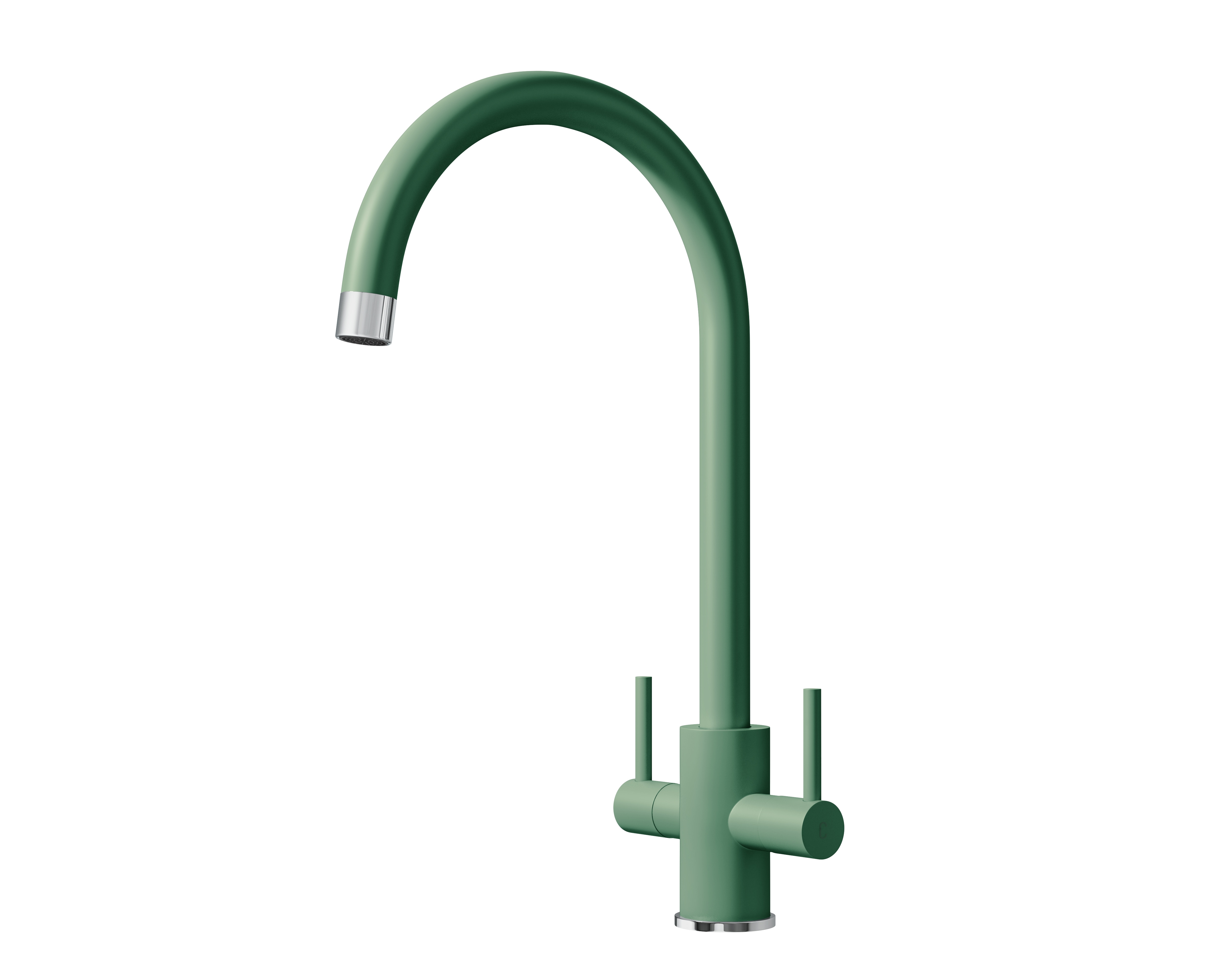 Flode Prysm Twin Lever Kitchen Mixer Tap - Retro Green & Chrome - Brass - Swivel Spout - Dual ¼ Turn Ceramic Disc - Deck-Mounted