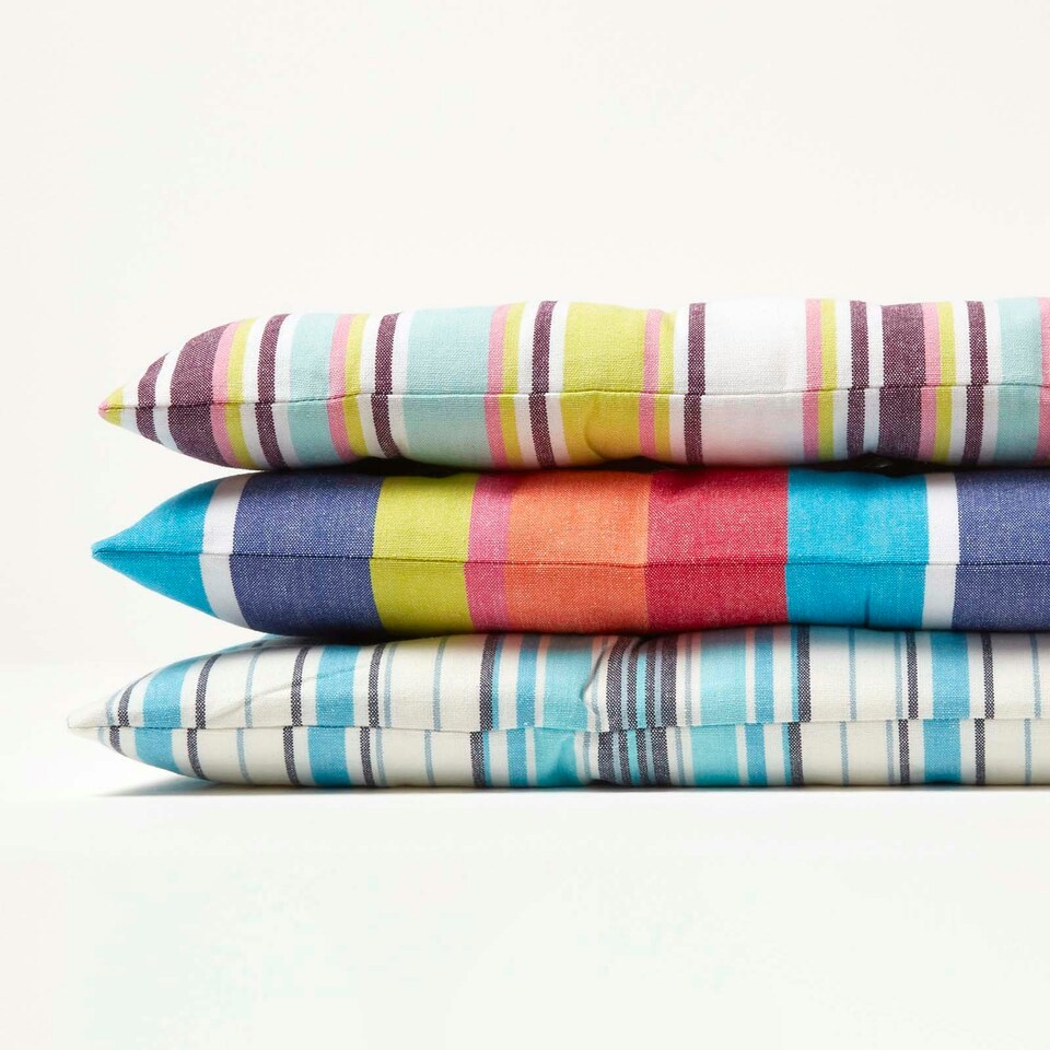 image 1 of Homescapes Garden Bench Cushion Luxury 3 Seater Cotton Stripe Indoor Outdoor Seat Pad | Multi | 3 Seater | 1