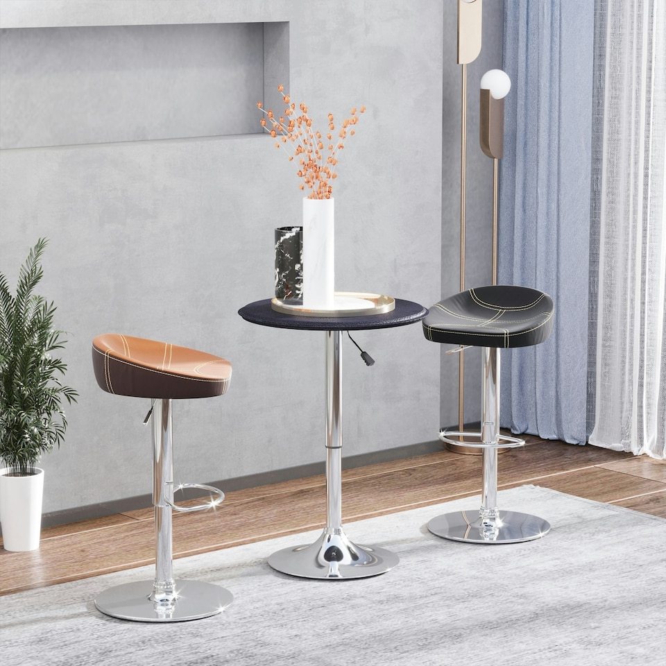 image 1 of HOMCOM 93cm Adjustable Round Bar Table with PVC Leather Steel Black