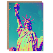 Neon Statue Liberty Sunglasses Funky Man Him Birthday Card