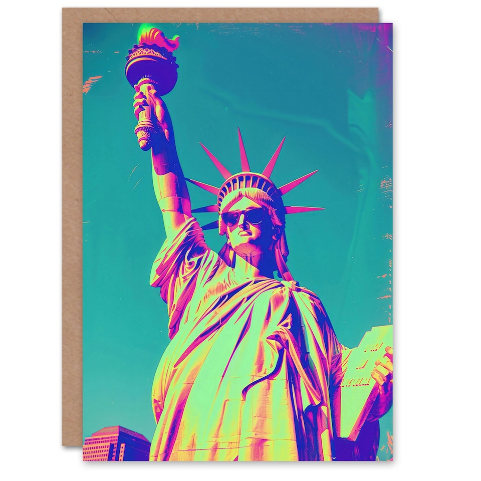 image 1 of Neon Statue Liberty Sunglasses Funky Man Him Birthday Card