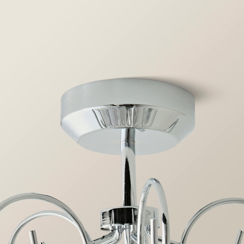 image 1 of ValueLights 5 Way Silver Chrome Ceiling Light Chandelier With Lead Crystal Droplets | Chrome