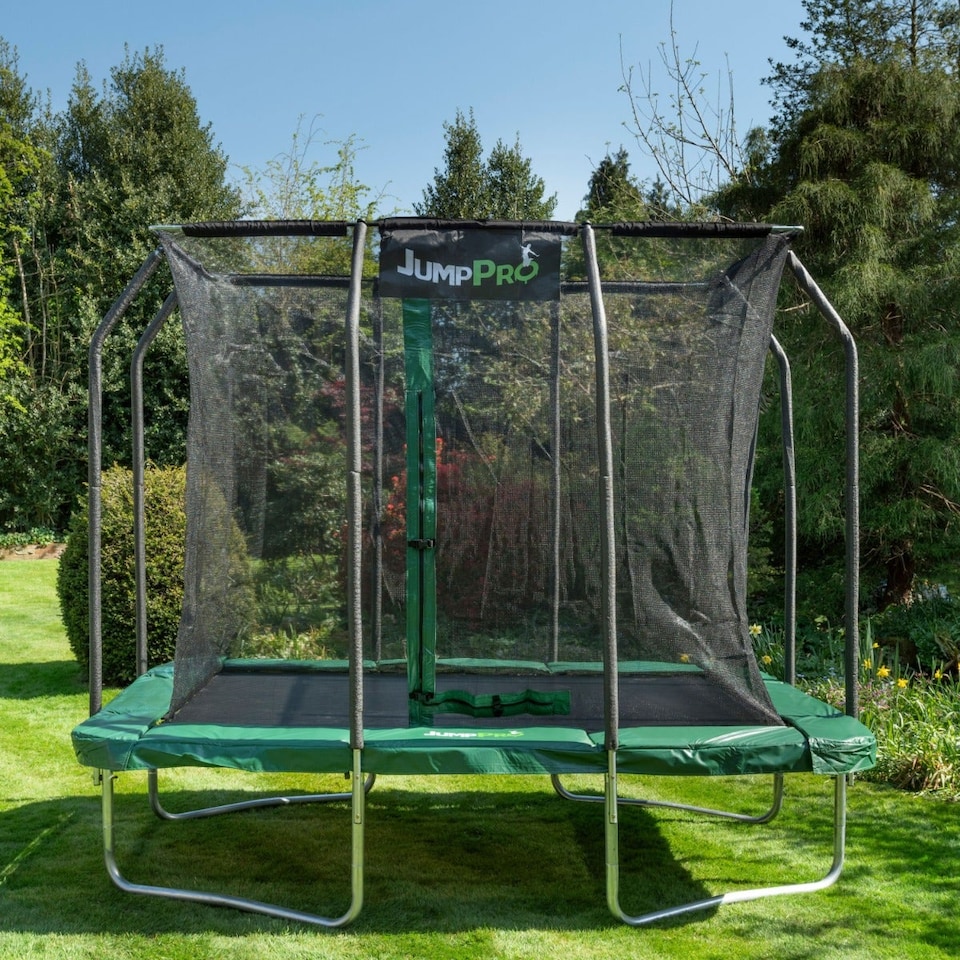 image 1 of 10ft x 7ft JumpPRO® Xcite Green Rectangular Trampoline with Enclosure