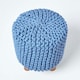 image 3 of Homescapes Blue Tall Cotton Knitted Footstool on Legs