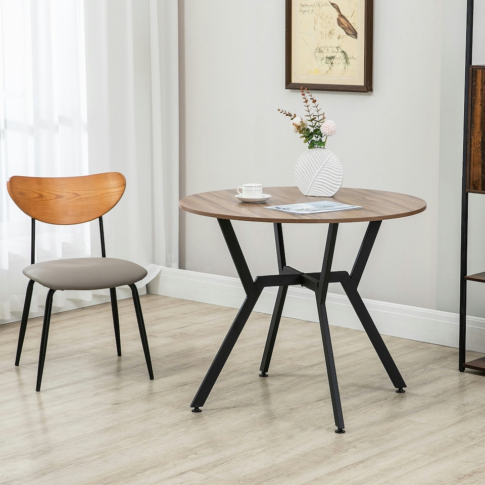 image 1 of HOMCOM Small Kitchen Table with Black Steel Legs, Dining Table, Brown