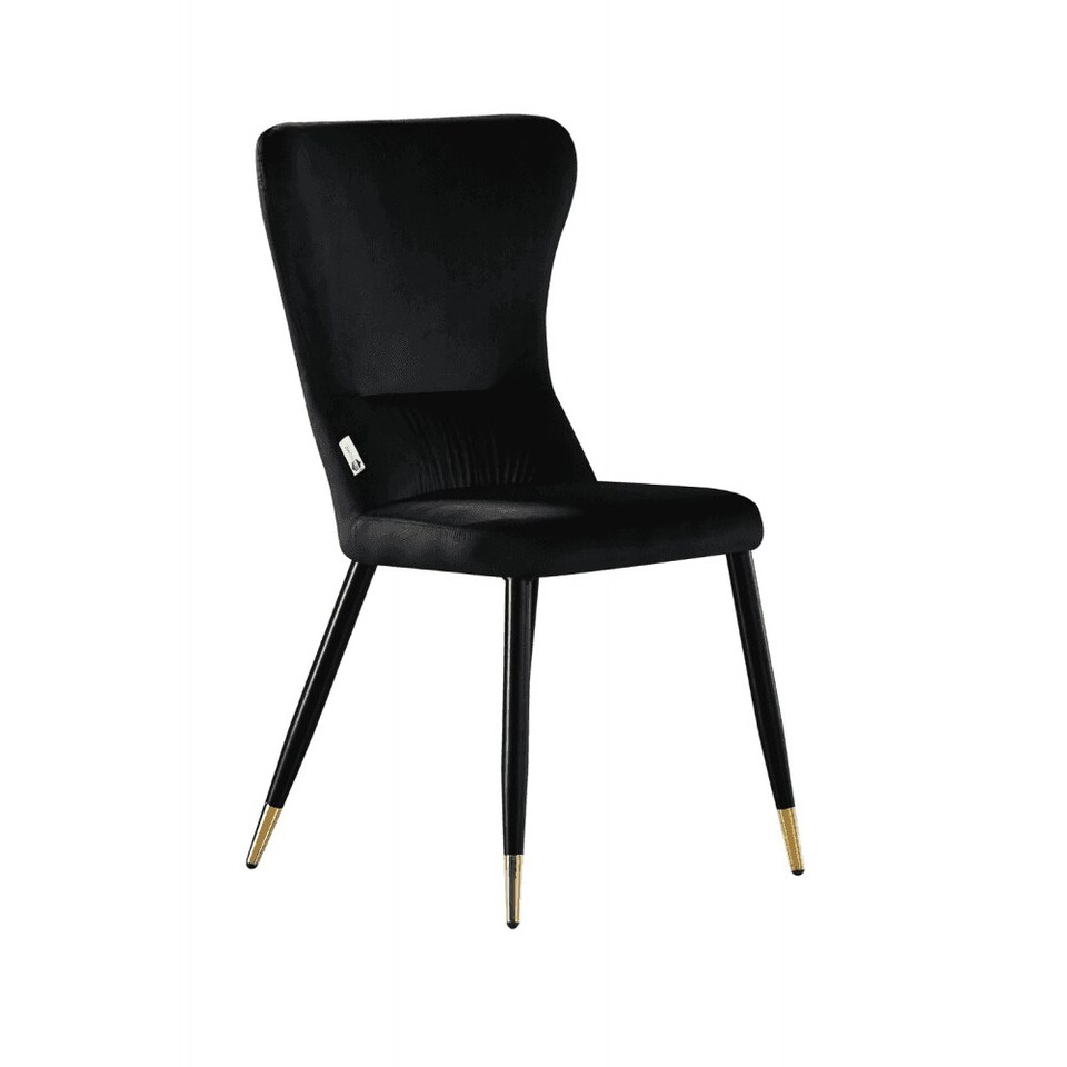 image 1 of Single New York Modern Velvet Dining Chair with High Back, Black Metal Legs Black | Gold End Tips