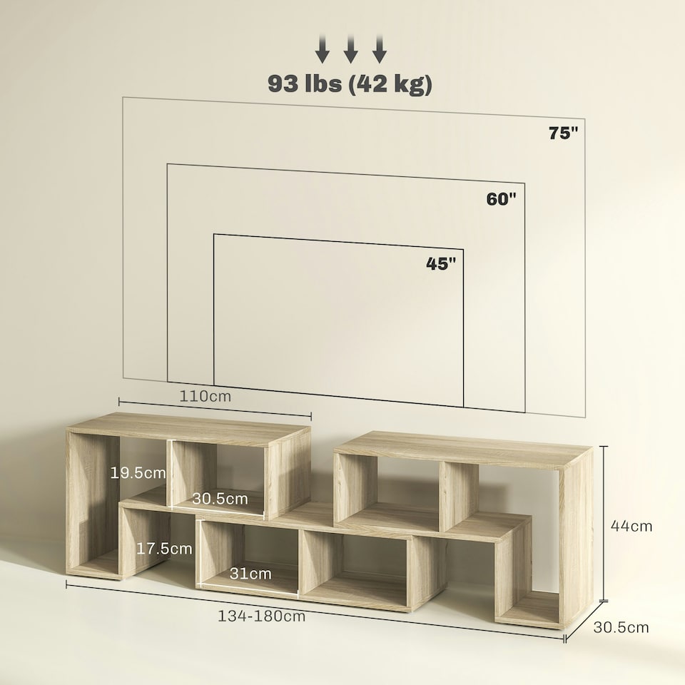 image 1 of HOMCOM TV Unit for TVs up to 75 Inches, Free Combination TV Stand, Grey