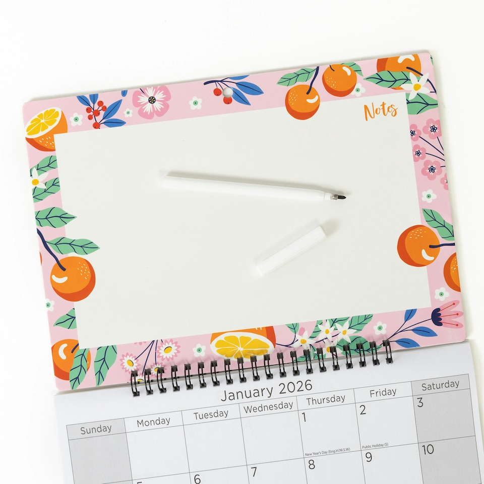image 1 of 2026 Monthly Memo Board Calendar & Pen Oranges Design