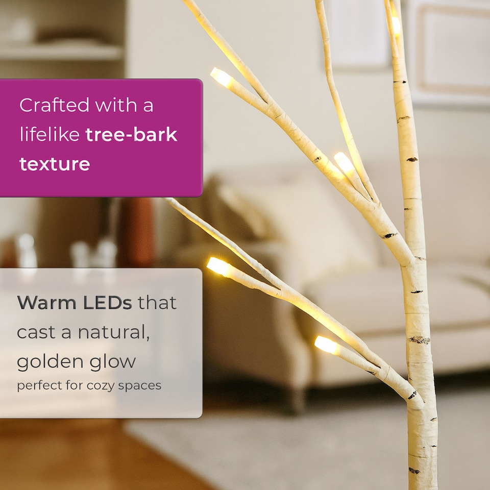 image 1 of Neo Set of 2 LED Pre Lit Twig Tree Lights 60cm Birch Tree Lamp Warm White Lights Battery Operated Decorative Centrepiece Flexible Branches Christmas Wedding Bedroom Home Décor
