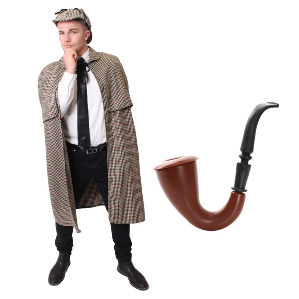 image 1 of Victorian Detective Costume with Pipe Brown | XL