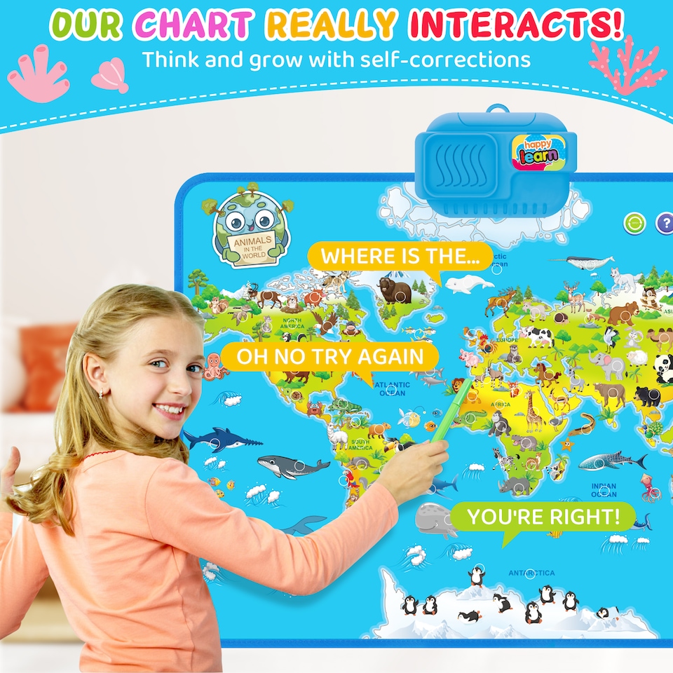 image 1 of Interactive Talking World Animal Map for Kids Animal Sounds & Facts-Educational Touch Poster Toy