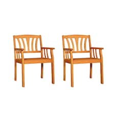 Set of 2 Kapalua Outdoor Wooden Garden Slatted Dining Chairs Brown