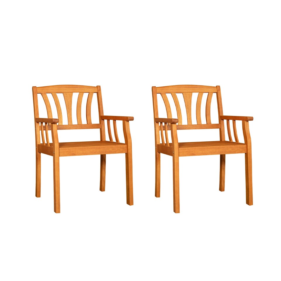 image 1 of Set of 2 Kapalua Outdoor Wooden Garden Slatted Dining Chairs Brown