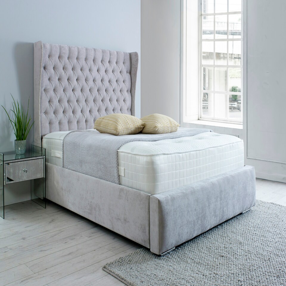 image 1 of Salva Plush Small Double Bed Frame - Silver