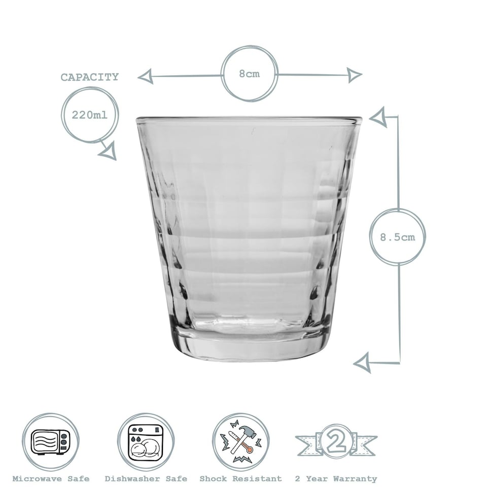 image 1 of Duralex Prisme Drinking Glasses - 220ml Tumblers for Water, Juice - Clear - Pack of 6 Clear
