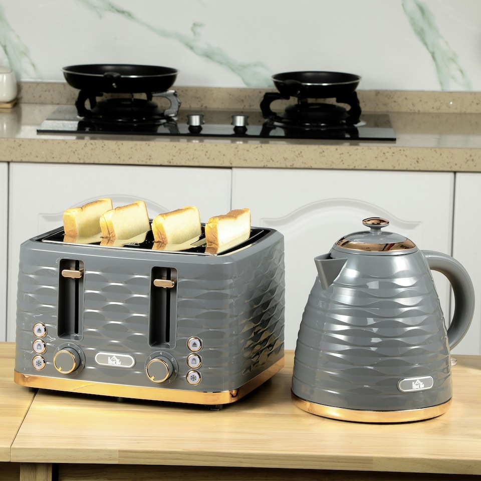 image 1 of HOMCOM Kettle and Toaster Set 1.7L Rapid Boil Kettle & 4 Slice Toaster Grey