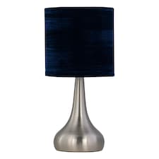 Romana - Brushed Chrome Touch Operated Table Lamp with Navy Blue Crushed Velvet Shade Silver | Blue