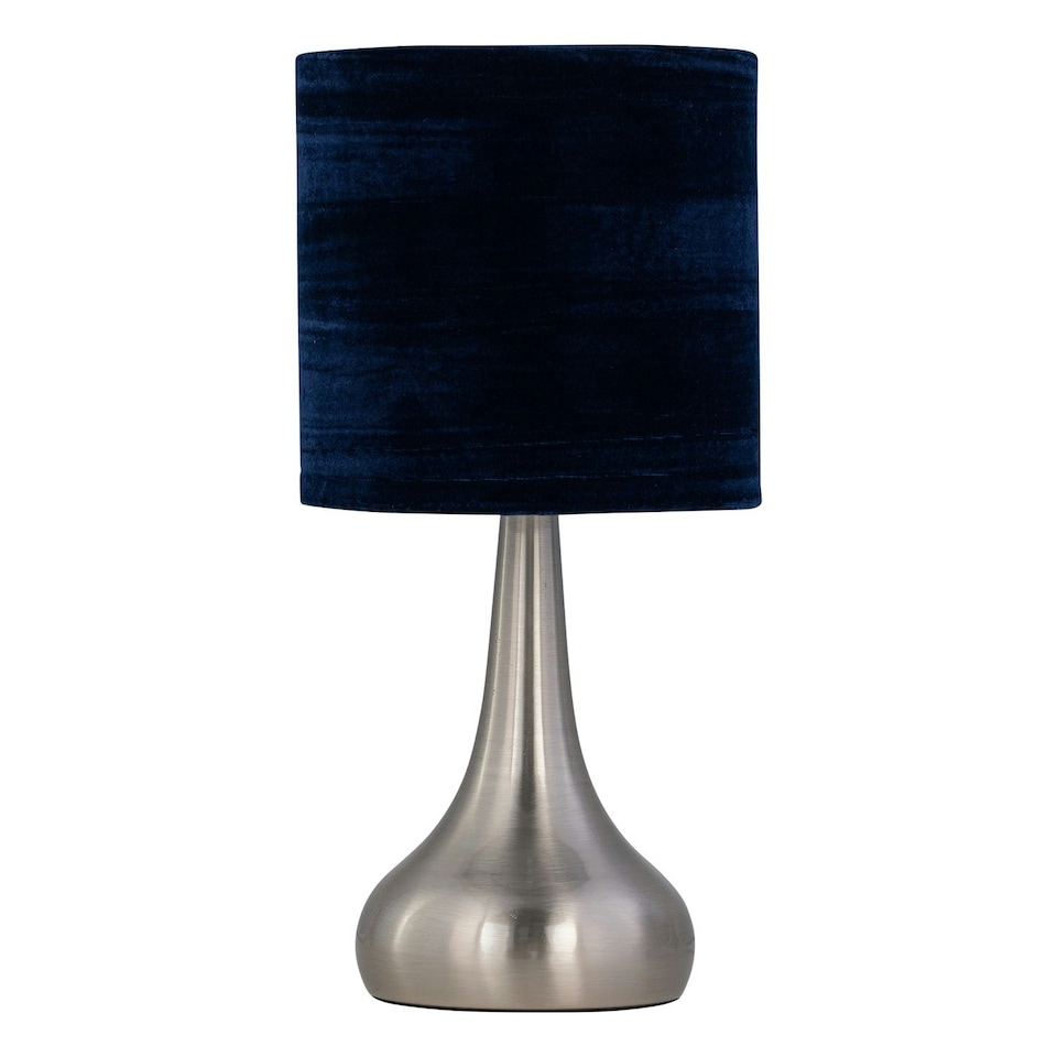 image 1 of Romana - Brushed Chrome Touch Operated Table Lamp with Navy Blue Crushed Velvet Shade Silver | Blue