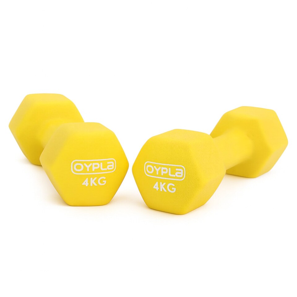 image 1 of Pair of 4kg Hex Anti Roll Neoprene Non Slip Hand Dumbbells Workout Weights