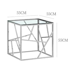 Square Chrome Effect, Tempered Glass Lamp Side Table In Silver