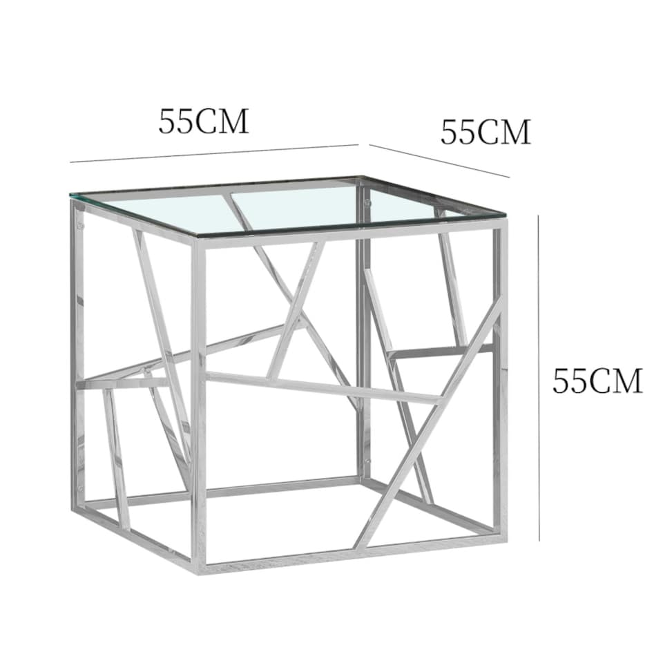 image 1 of Square Chrome Effect, Tempered Glass Lamp Side Table In Silver