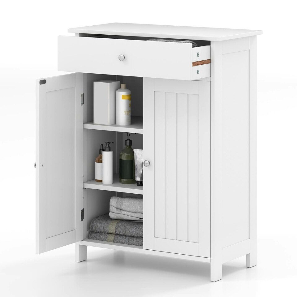image 1 of COSTWAY Bathroom Floor Cabinet Storage Organizer White White