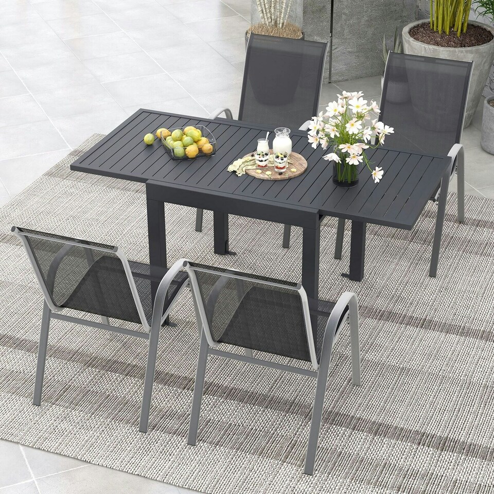 image 1 of COSTWAY Patio Dining Table 80-160cm 4-6 Person Grey