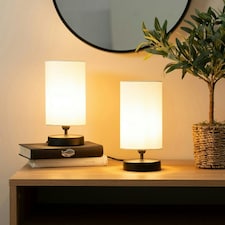 ValueLights Francis Black Touch Table Lamps White Shades & Bulbs