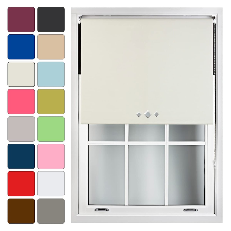 image 1 of FURNISHED Blackout Roller Blinds with Triple Diamond Eyelets Cut to Size Easy Fit Window Shade - (W)150cm x (L)165cm | Cream | Cream | (W) 150cm x (L) 165cm