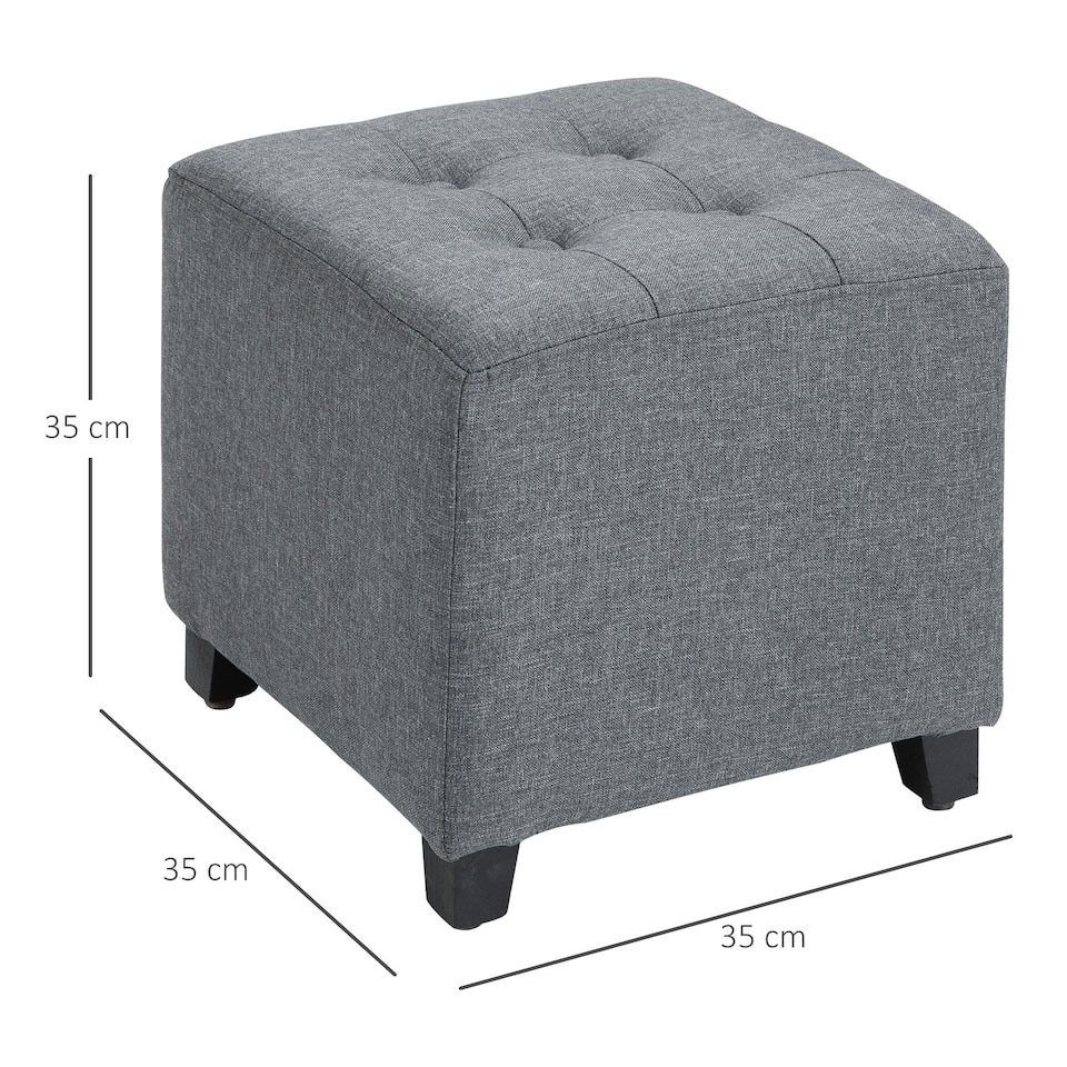 image 1 of HOMCOM Linen-Look Square Ottoman Footstool Button Tufts Wood Frame Padding Grey