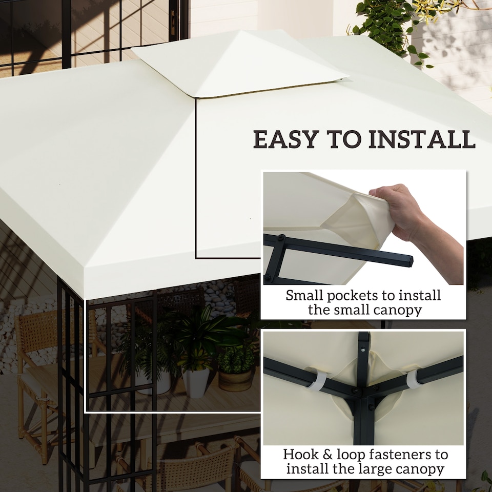 image 1 of Outsunny 3(m) 2 Tier Garden Gazebo Top Cover Replacement Canopy Roof Cream White | White