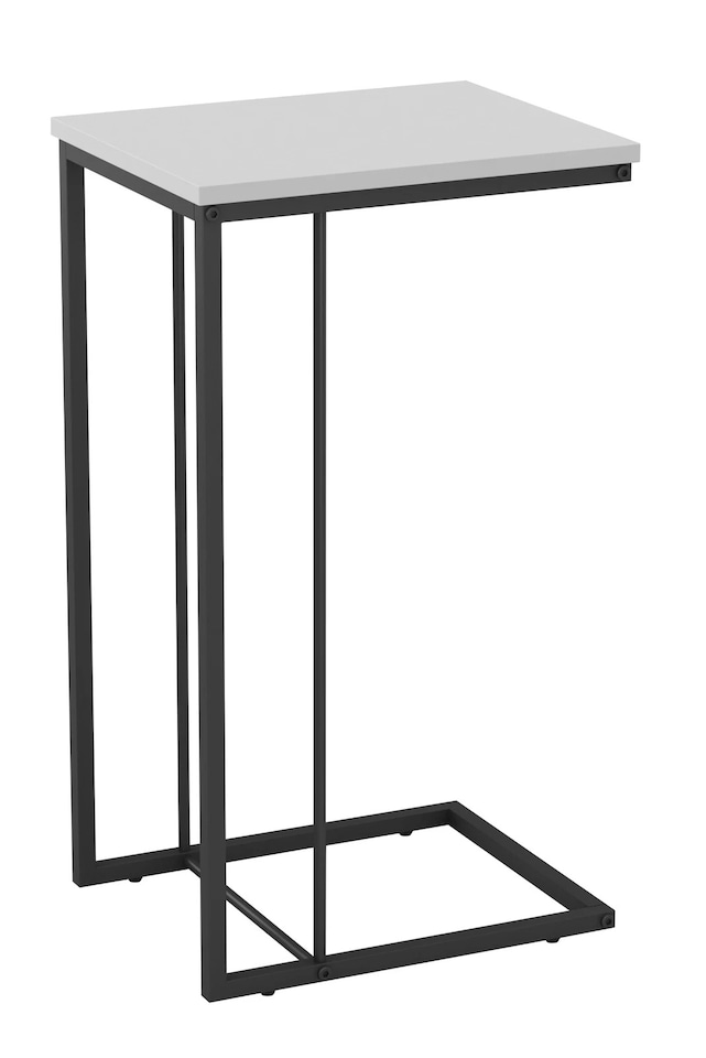 image 1 of C Shaped Side End Table Coffee Snack Living Room Bedside Under Sofa Metal Frame | Multi | White | 1