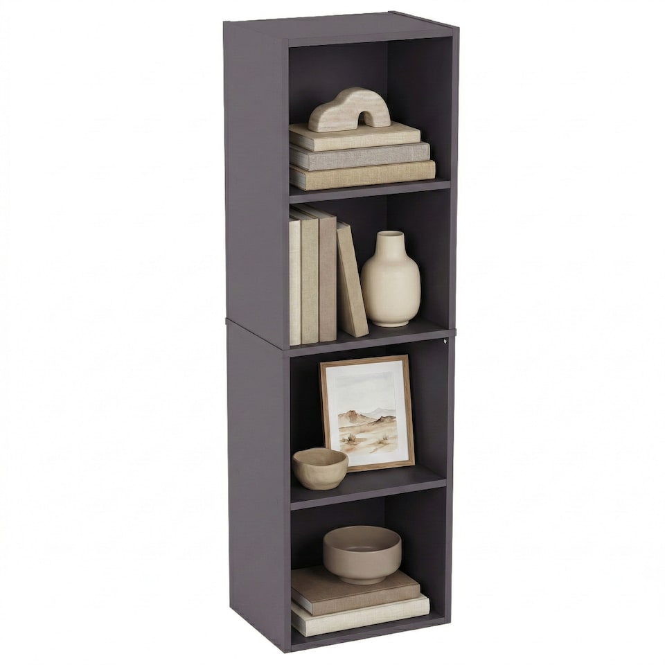 image 1 of Vida Designs Oxford 4 Tier Cube Bookcase Display Storage, Grey